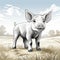 Intense Shading Pig Illustration In Gray And Beige - Clean And Sharp Inking