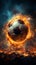 Intense stadium action, Fiery soccer ball kicked with immense power
