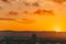 Intense tropical sunset over Surfers Paradise with mountain view