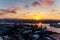 Intense tropical sunset over Surfers Paradise with mountain view