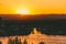 Intense tropical sunset over Surfers Paradise with mountain view