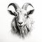 Intensely Detailed Goat Portrait Tattoo Drawing On White Background