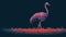 Intensely Detailed Graphic Design-inspired Illustration Of Pink Ostrich In Dark Night