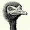 Intensely Detailed Ostrich Head Vector Drawing In Post-70s Ego Generation Style