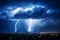 Intensity of a stormy sky, lightning strikes, rain clouds before thunder, nature wallpaper.