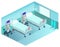 Intensive care unit medical ward with ventilator. 3d isometric