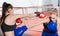 Intent skillful young athletes boxing