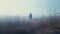 Intentional Primitivism: A Poignant Portrait Of A Man Walking Through Evening Fog