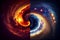 Interacting two spiral galaxies in space, generative ai illustration
