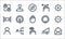 interaction line icons. linear set. quality vector line set such as open mail, press, user profile, volume control, users,