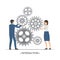 Interaction People and Gears Vector Illustration
