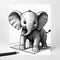 Interactive Coloring Page: 3D Elephant\\\'s Playful Escapades