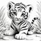 Interactive Coloring Page: 3D Tiger Cub\\\'s Playful Escapades