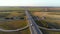 Interchange highway road network. Aerial landscape road crossing.