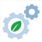 interconnected gear with green leaf icon symbol of cooperation partnership management for eco friendly sustainable