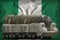 Intercontinental ballistic missile with city camouflage on the Nigeria national flag background. 3d Illustration