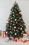 Interer home Christmas tree with gift lights garland decor new year