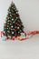 Interer home Christmas tree with gift lights garland decor new year