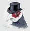 Interesting bird in black top hat and monocle. Sketch.