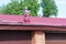 An interesting decorated chimney and roof on an infield house in the provincial town of Gorodets in Russia