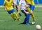 An interesting football moment at the match and training, the active struggle of the boys\' soccer match