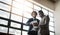 This is interesting...Low angle shot of two well-dressed businessmen brainstorming together over a tablet in their