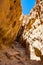 Interesting shapes trails surrounded by caves, rocks, cliffs of ancient cooper mines canyons and mountains range in Timna National