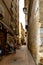 Interesting urban landscape with narrow streets in the spanish city of Zaragoza on a spring day