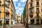 Interesting urban landscape with narrow streets in the spanish city of Zaragoza on a spring day