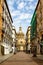 Interesting urban landscape with narrow streets in the spanish city of Zaragoza on a spring day