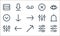 interface line icons. linear set. quality vector line set such as equalizer, up right, equalizer, equalizer, left, down, close,