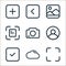 interface line icons. linear set. quality vector line set such as focus, cloud, tick, user, camera, document, picture, left