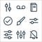 interface line icons. linear set. quality vector line set such as mute, equalizer, equalizer, setting, brush, complete, book,