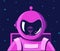 Intergalactic and interplanetary encounter with an alien. Portrait of an astronaut in a pink spacesuit with a helmet without a