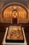 Interior, altar, icons, frescoes, baptismal font, in the old russian traditional orthodox church