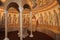 Interior, altar, icons, frescoes, baptismal font, in the old russian traditional orthodox church