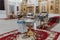 Interior and Altar in the temple Orthodox Church. Christianity. Festive interior decoration with burning candles and