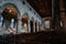 Interior of Ancient Church Cathedral with pillars, arches, and stained glass windows in Scotland, UK