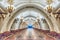 Interior of Arbatskaya subway station in Moscow, Russia