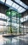 Interior architectural concept, entrance to a train station, airport, office center, modern Scandinavian luxury glass and metal