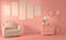 Interior Armchair and decoration mock up room interior color living coral style.3D rendering