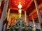 The interior arts of Thai temple with a lot of beautiful paintings about Buddha and Buddhism angels in