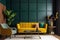 interior background comfortable home render sofa carpet empty brick decoration. Generative AI.