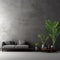 Interior background of living room with black concrete stucco wall and pot with plant 3d rendering