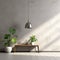 Interior background of room with gray stucco wall and pot with plant, hanging lamp 3d rendering