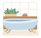 Interior of a bathroom flat illustration. Bathtub full of water in the bath room ready for swimming
