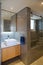 Interior bathroom view with modern decoration