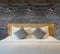 Interior beautiful bedroom with granite stone decorative brick wall