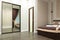 Interior bedroom with mirrored wardrobe