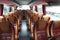 Interior of big coach bus with leather seats